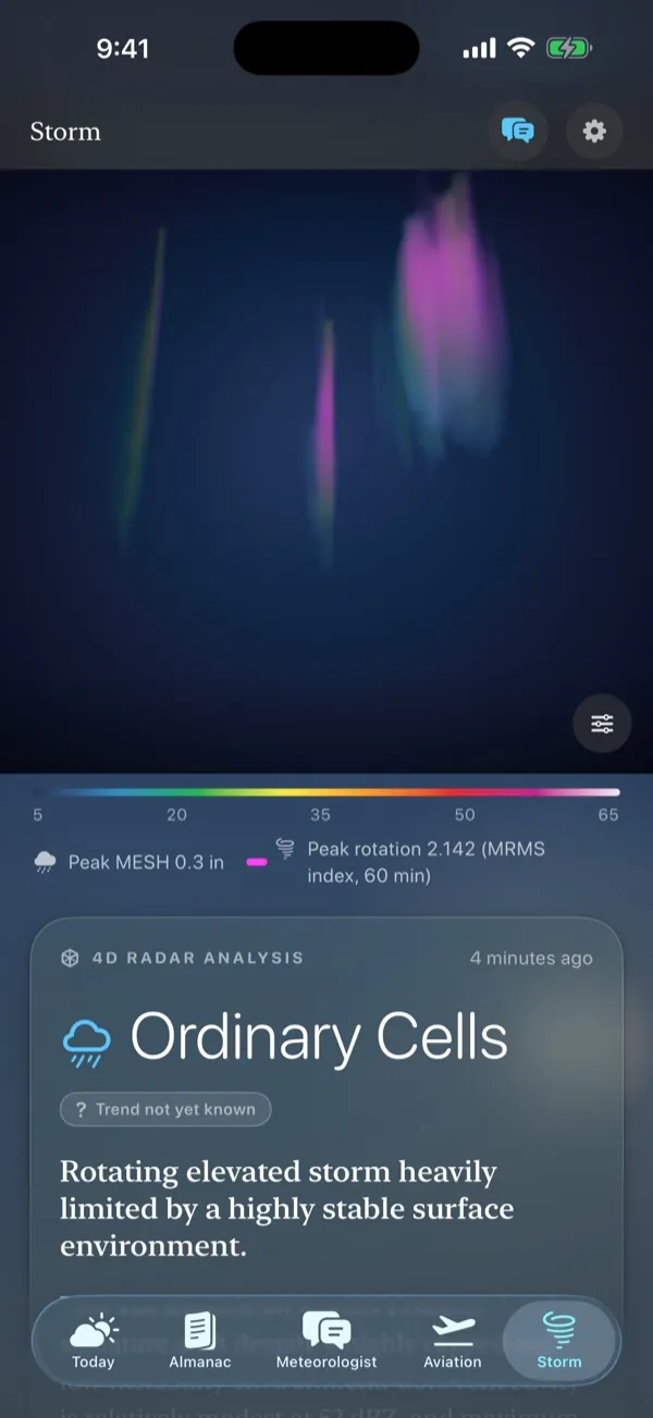 The Heavens on iPhone: a 3D volumetric radar view of a storm cell