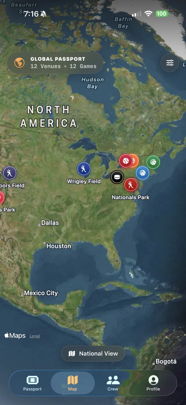 StadiumStub's global footprint map: every venue on a 3D globe