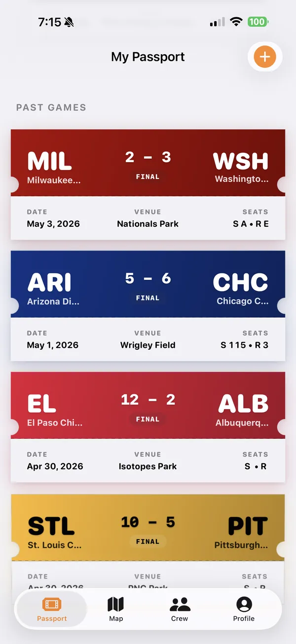 Past games kept as ticket stubs